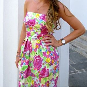 Strapless floral party midi dress size medium